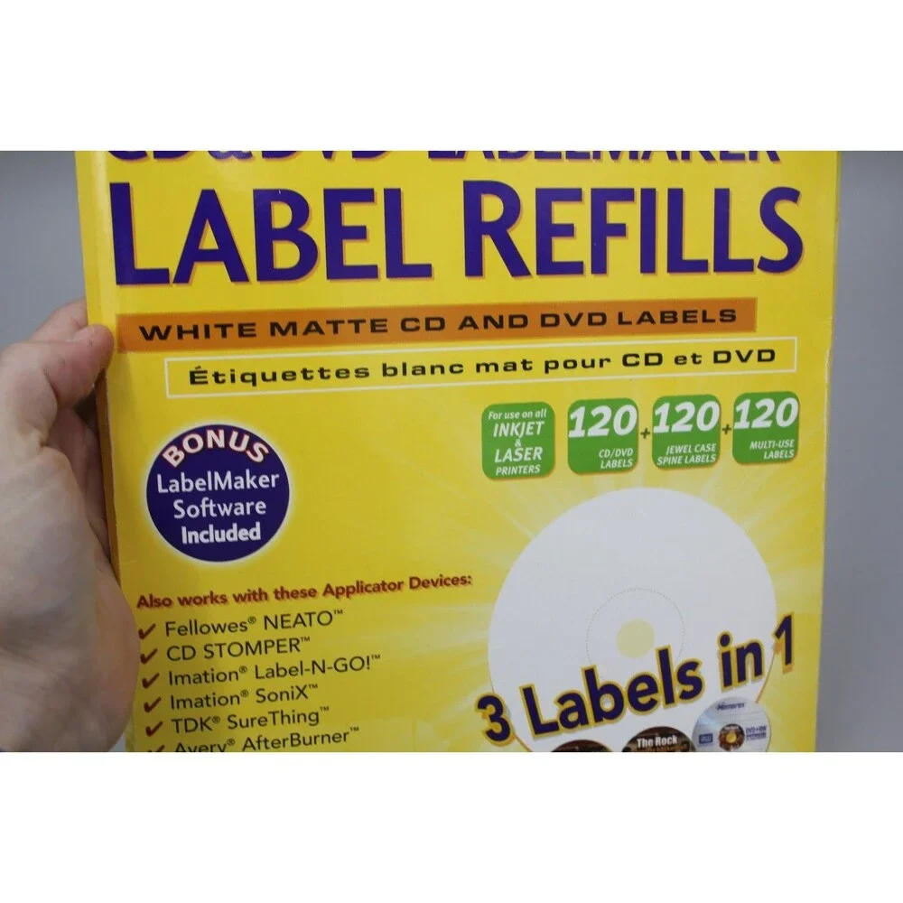 Memorex CD and DVD Labelmaker Label Refills 120 Pack White Matte  3 in 1 NOS